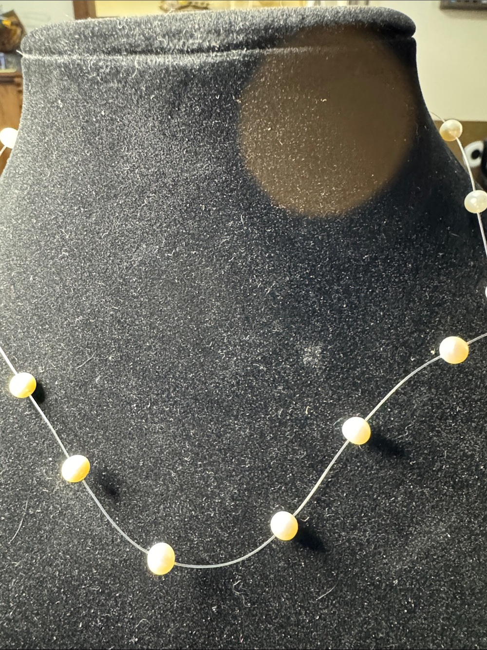 Vintage Floating Pearl Necklace on Fine Wire Clasp is Marked 925